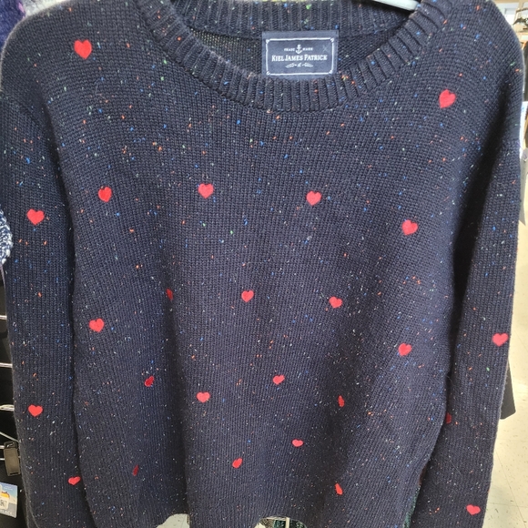 Kiel James Patrick XL Women's Navy Embroidered Heart Donegal Crewneck Sweater - Picture 2 of 10